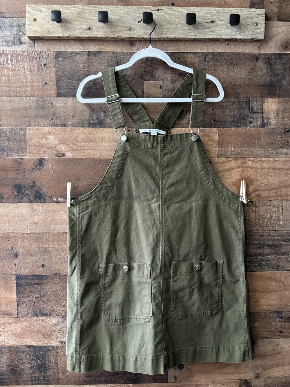Celebrity Pink Olive Green Utility Pinafore Dress